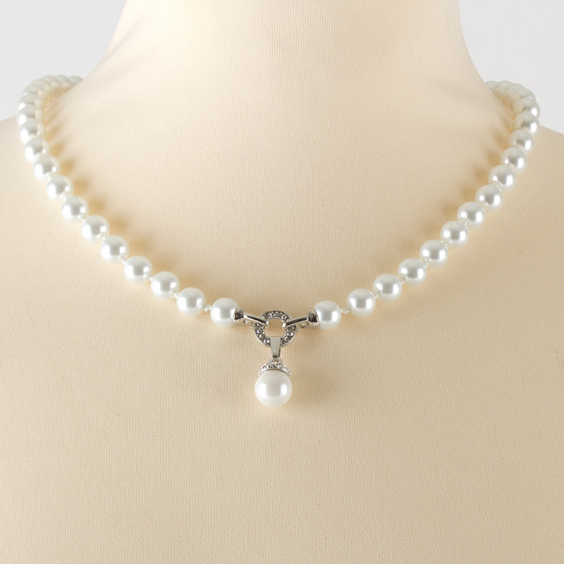 Perlenkette mit Zwischenring und Perlenanhänger SL607-26